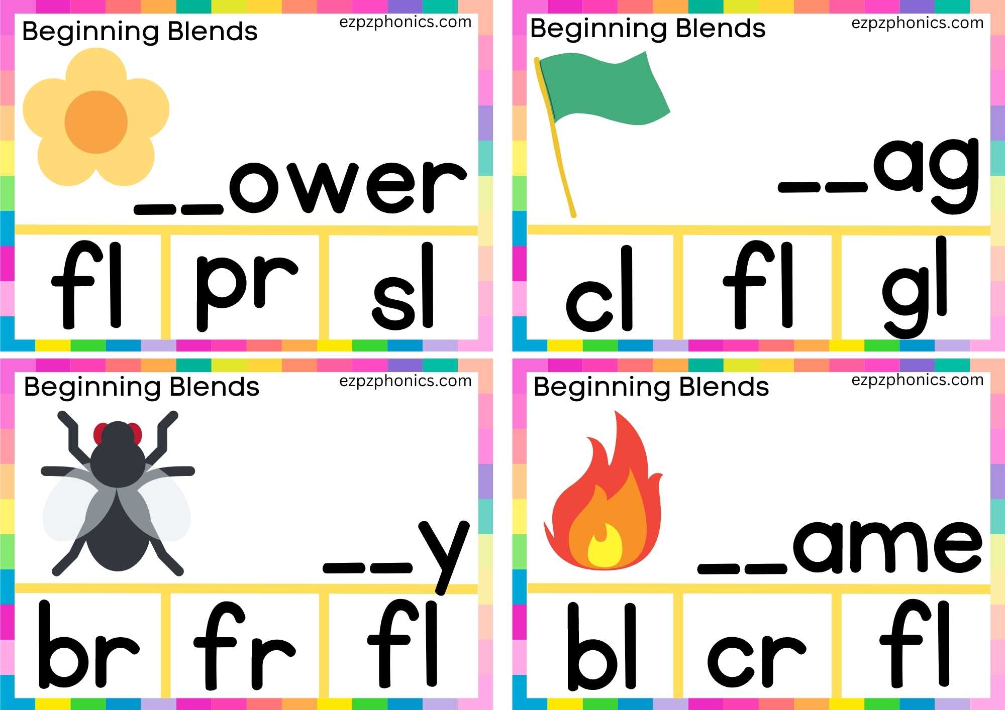 FL Beginning Blends Clip Cards Finish The Words And Clip The Correct Letters Set 1